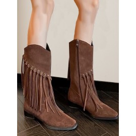 Boho Plain Zipper Block Heel Riding Boots