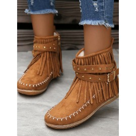 West Style Plain Slip On Flat Heel Snow Boots Tassel