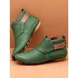 Women Casual Green Daily Adjustable Soft Leather Booties