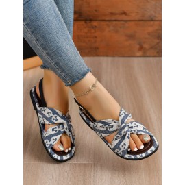 Casual Knot Front Print Slingback Sandals