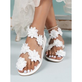 Elegant Floral Breathable Slip On Flat Heel Bridal Shoes Applique