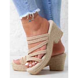 Multi Braided Straps Platform Chunky Heel Espadrille Sandals