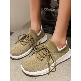 Sports Plain Lace-Up Flat Heel Fly Woven Shoes