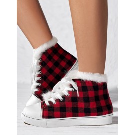 Casual Plaid Wearable Lace-Up Flat Heel Canvas Printing