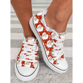 Christmas Santa Claus Snowflake Lace-Up Canvas Shoes