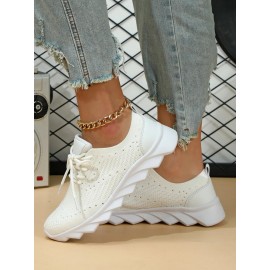 Sports Plain Breathable Lace-Up Flat Heel Fly Woven Shoes