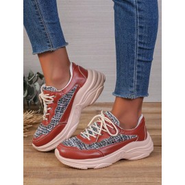 Casual Color Block Wearable Lace-Up Low Heel Chunky Trainers Split Joint