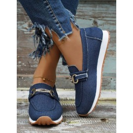 Casual Plain Non-Slip Slip On Flat Heel Deep Mouth Shoes Metal