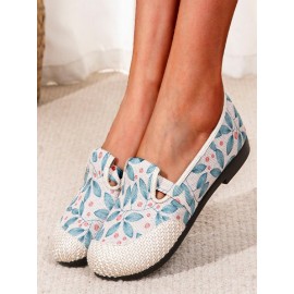 Casual Floral Slip On Flat Heel Shallow Shoes